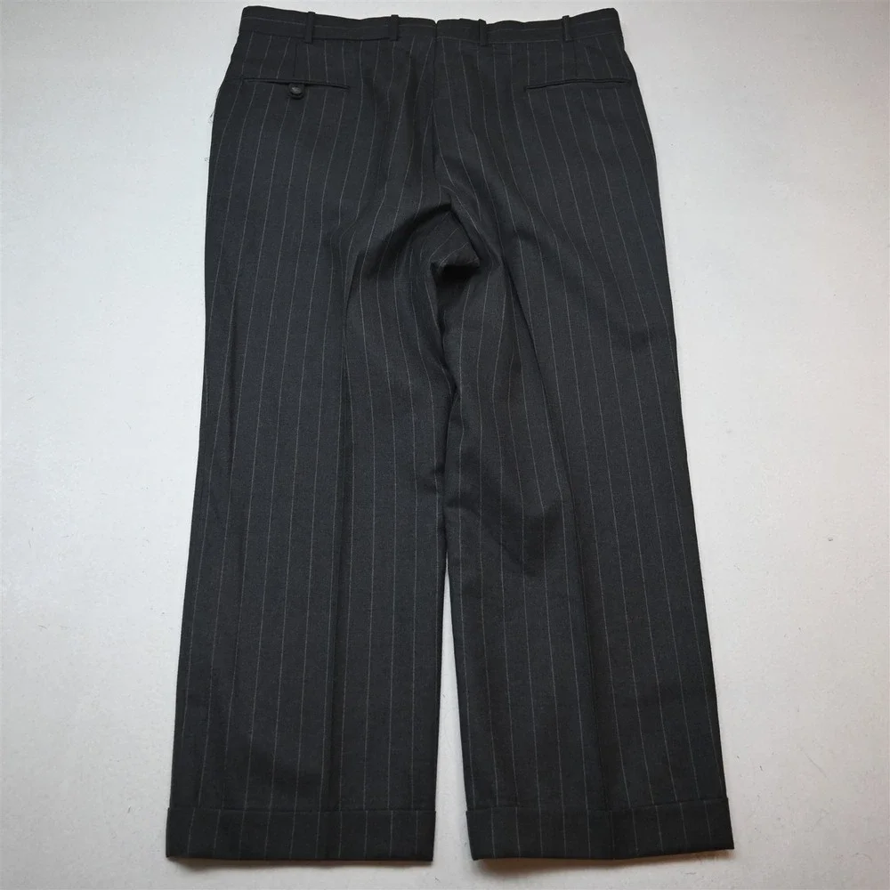 Vtg USA Southwick 43S 38x29 Gray Striped 100% Wool Flannel Jacket Pants Suit